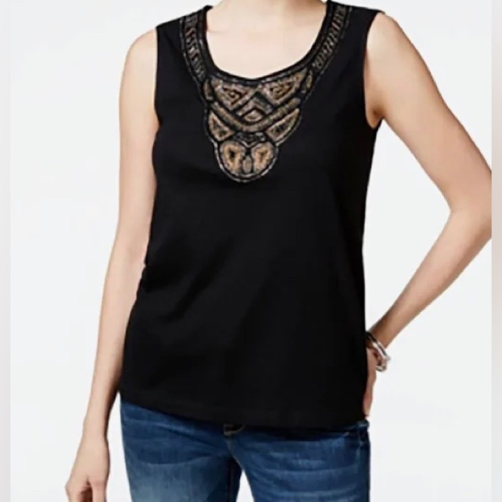 JM Collection Black Jeweled Tank Top